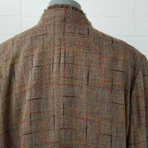 Sag Harbor Woman Tweed Blazer Women's Size 18W Brown Plaid Fringe Detailing - Picture 7 of 10